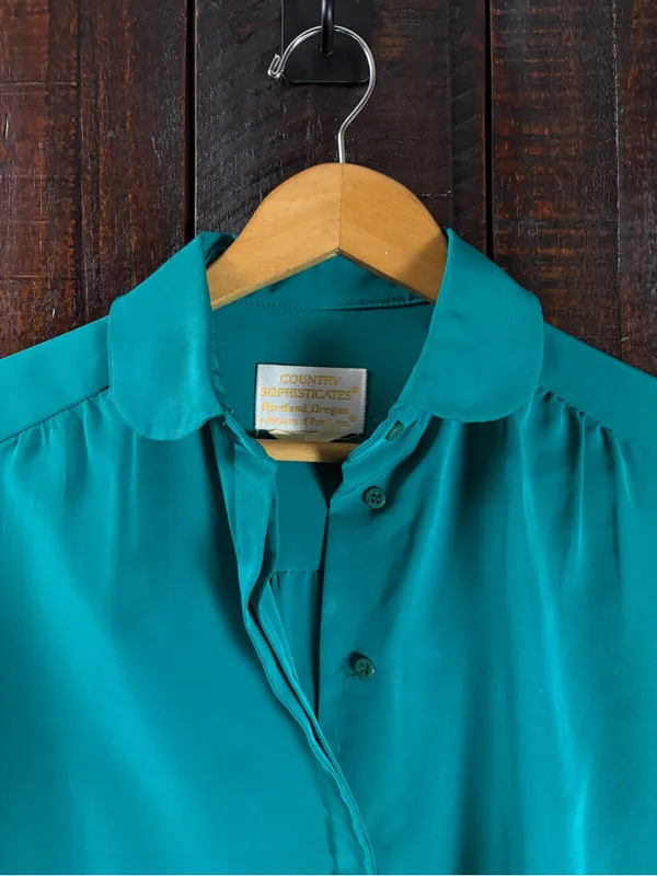 Vintage Pendleton Emerald Green Long-Sleeve Button-Front Blouse - Image 3