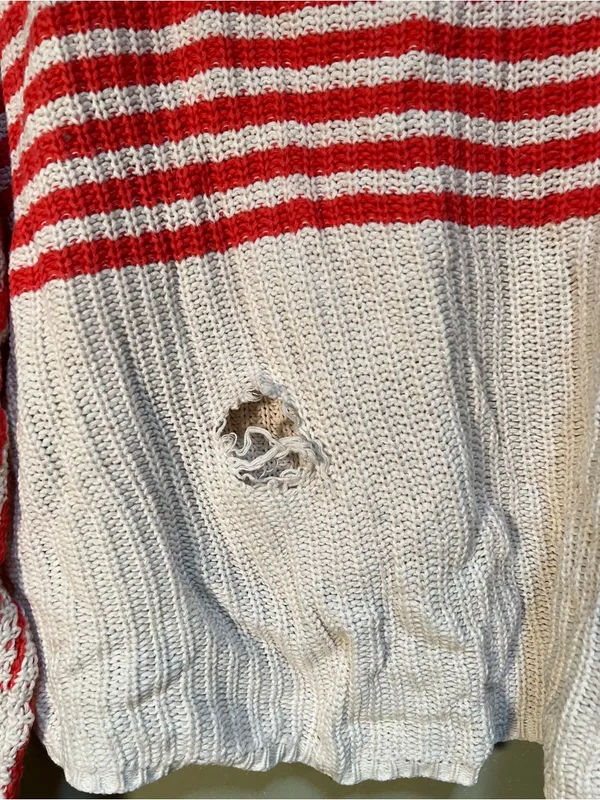 Aerie Women's Size XS Striped Pullover Sweater‎ Cream Red Stripes FLAWED - Image 12