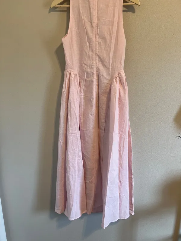 Commence Sleeveless Cotton & Linen Pleated summer Long Dress Pink - Image 5