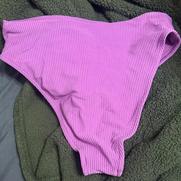 Frankie's Bikinis‎ Vibrant Purple Ribbed Cheeky High Waist Bottom - Image 5