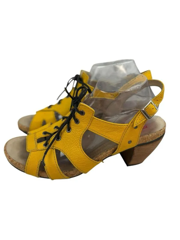 -Wolky Fancy Me Lion Comfort Sandals Womens 42 Yellow Leather Lace Open Toe Heel - Image 7