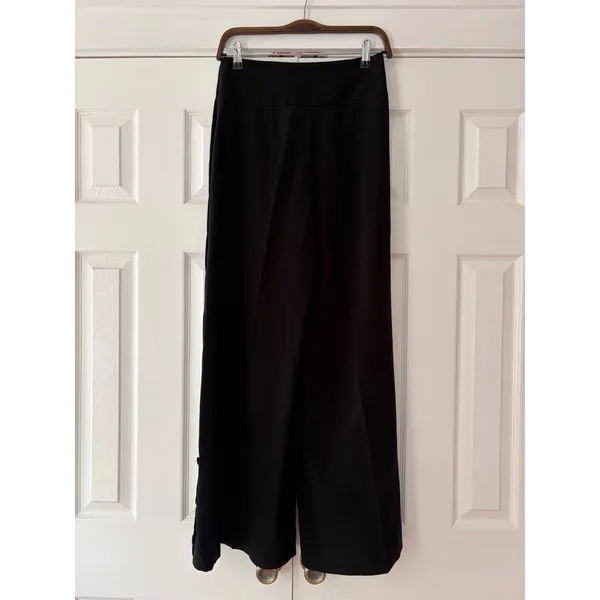 Elevenses‎ Anthropologie Black Wide Leg Sailor Button Trousers Pants Size 4 - Image 2