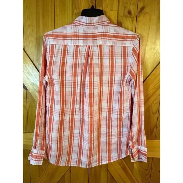 Tommy Bahama Women’s Orange Plaid Linen Long Sleeve Button Up Shirt Size XS (668 - Image 5
