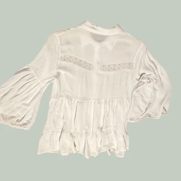 Boho White Tiered Button‎ Down Tunic Crochet Lace Bell Sleeve Top - Image 16