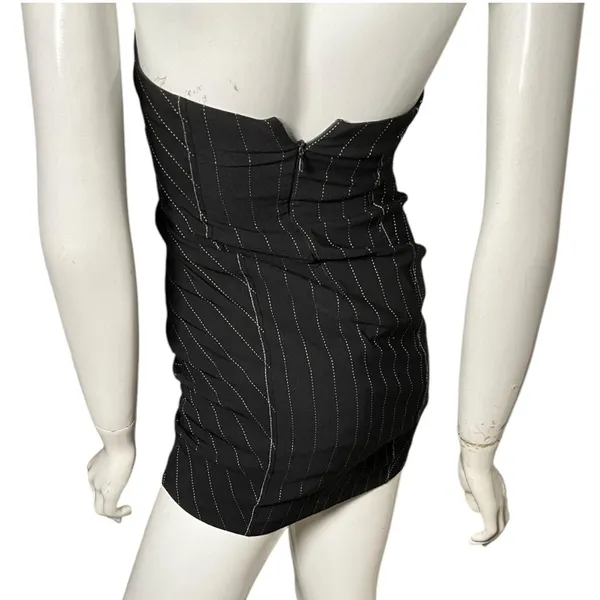 Zara black pin stripe strapless mini‎ dress XS Wednesday Addams inspired - Image 2