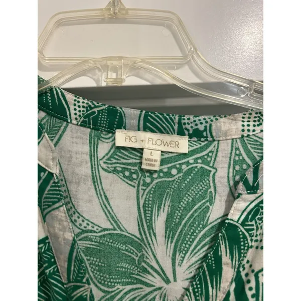 FIG + FLOWER Green Tropical Floral Midi Dress size Large Modest Preppy Teacher - Image 2