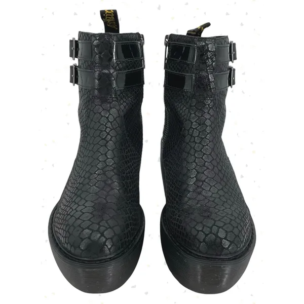 Dr. Martens Caitlin Black Reptile Snakeskin Wedge Buckles Ankle Boots Size 6 - Image 6