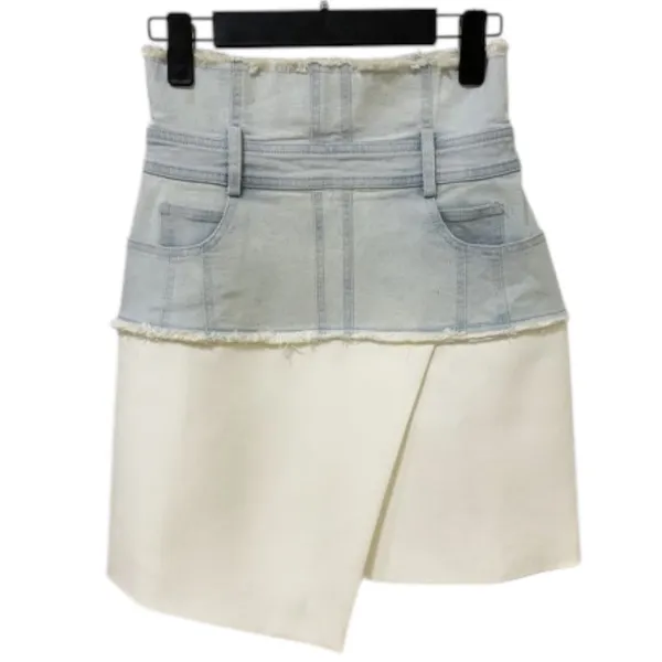 Women's White Denim Layered Fabric High Waisted Pencil Mini Jean Skirt Size S - Image 3