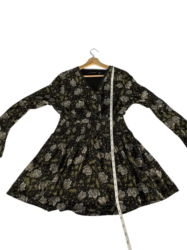 Doe & Rae Floral Mini Dress S Black Whimsigoth Bell Sleeve Smocked Boho - Image 10