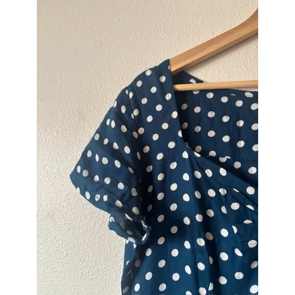 Compania Fantastica Spanish Navy White Polka Dot Indie Mini Dress Size Medium - Image 6