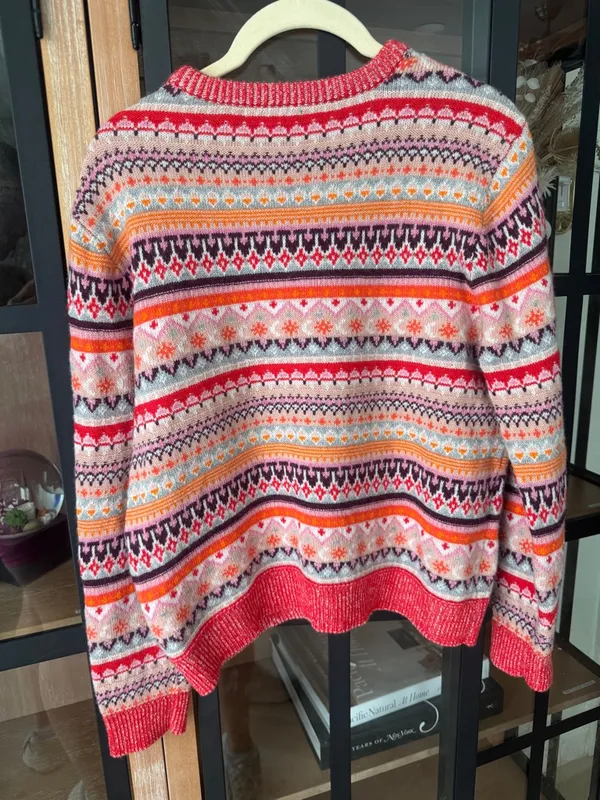 J. Crew Fair Isle lambswool sweater Cropped Crewneck knit Bright Cerise Peony - Image 4