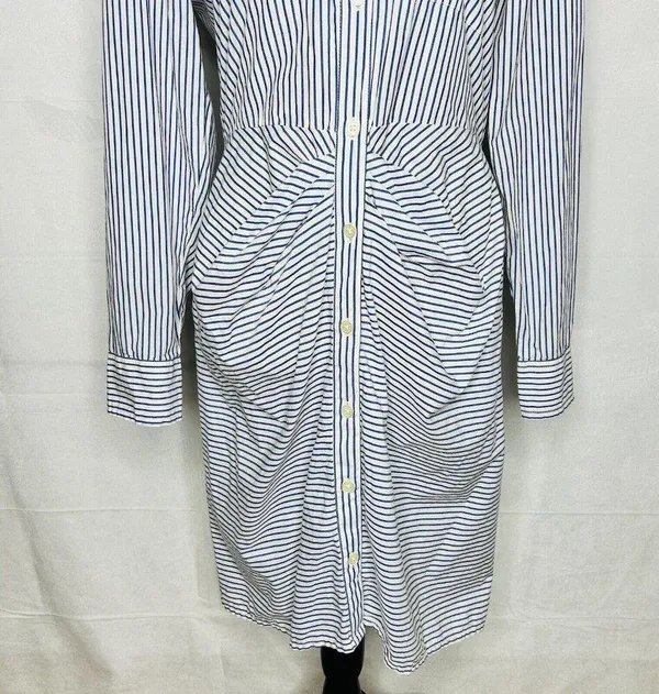 Gap Button-Down Shirt Dress Long-Sleeve Striped Gathered Waist Cotton Sz M - Image 3