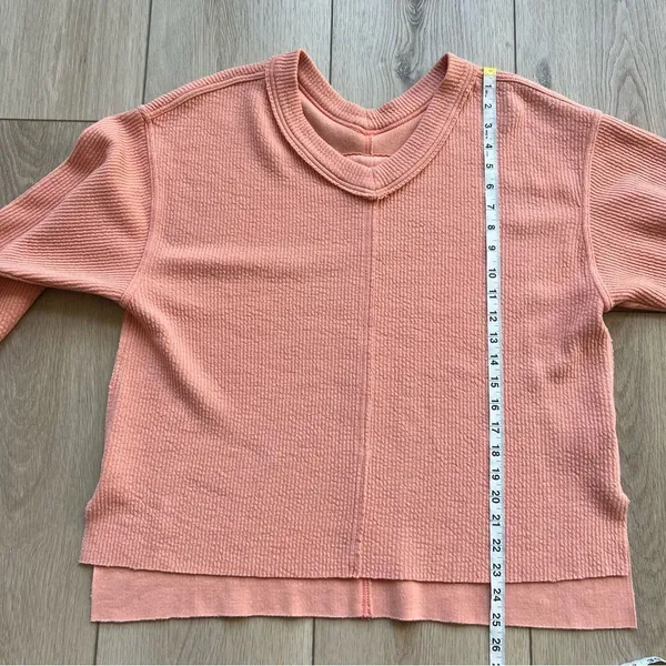Aerie Wonder Textured V Neck Oversized Sweatshirt Saturn Peach Top Coral Orange - Image 10
