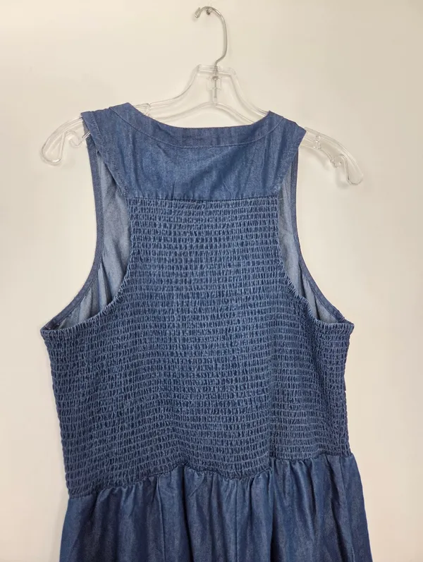 Step In Style Blue Denim Maxi Dress Culottes Wide Leg Smocked Plus Size 2X - Image 9