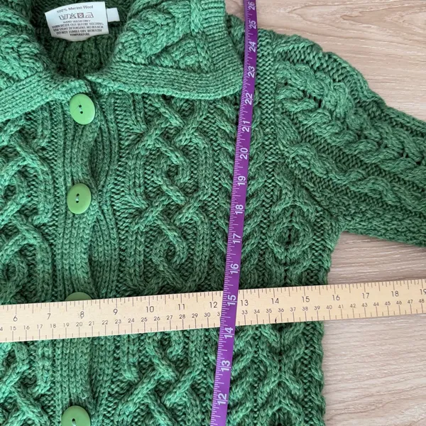 Saol XS Aran Irish Cardigan Cable Knit Merino Wool Green St. Patrick’s Day - Image 8