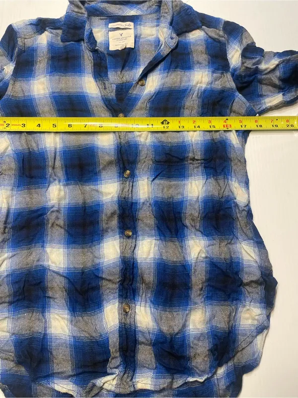 American Eagle Outfitters Plaid Flannel Boyfriend Shirt Blue Black Women/Jr Sz S - Image 4