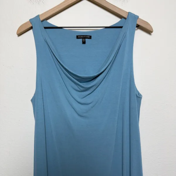 Eileen Fisher Women Dress Medium Blue‎ Cowl Neck Sleeveless Midi Knit Lagenlook - Image 5