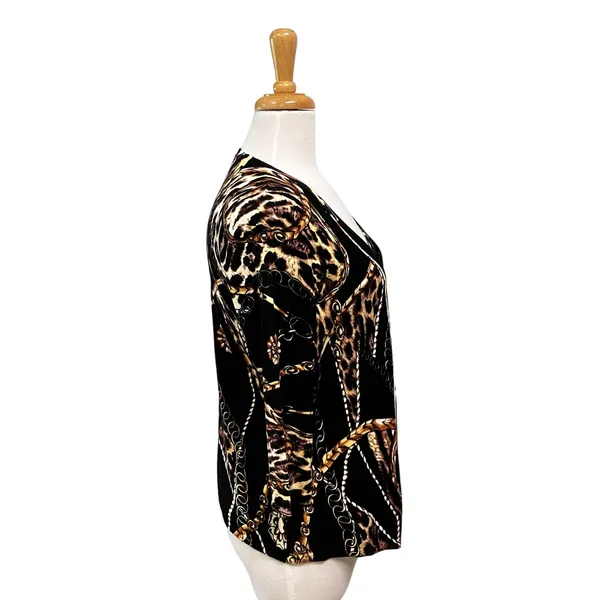 Boston Proper Cardigan Sz S Leopard Animal Chain‎ Classy Maximalist Careerwear - Image 3