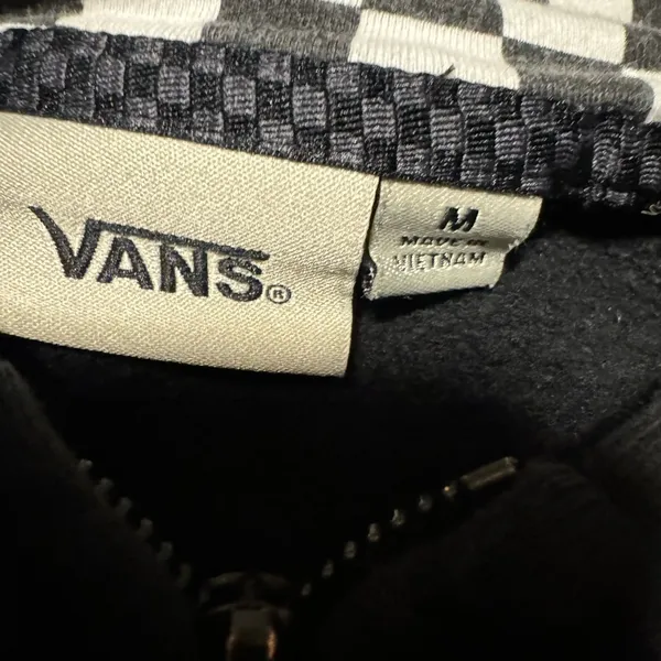 Vans Black Hoodie with White Checkered Lining - Image 3
