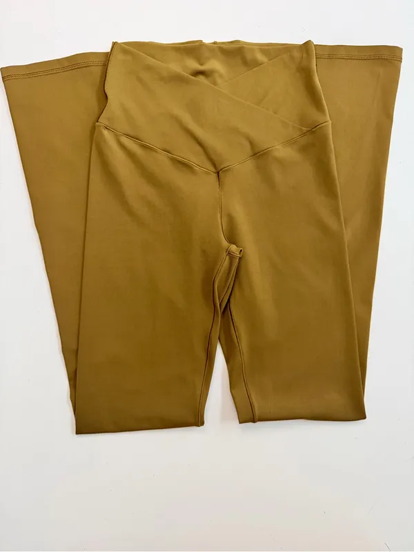 Aerie Offline Pants Leggings Flare Crossover Real Me High Rise Short Yellow - Image 2