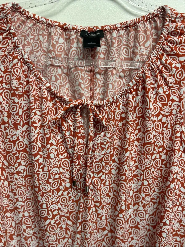 Sleeveless Printed Tie-Neck Blouse - Coral White - Image 2