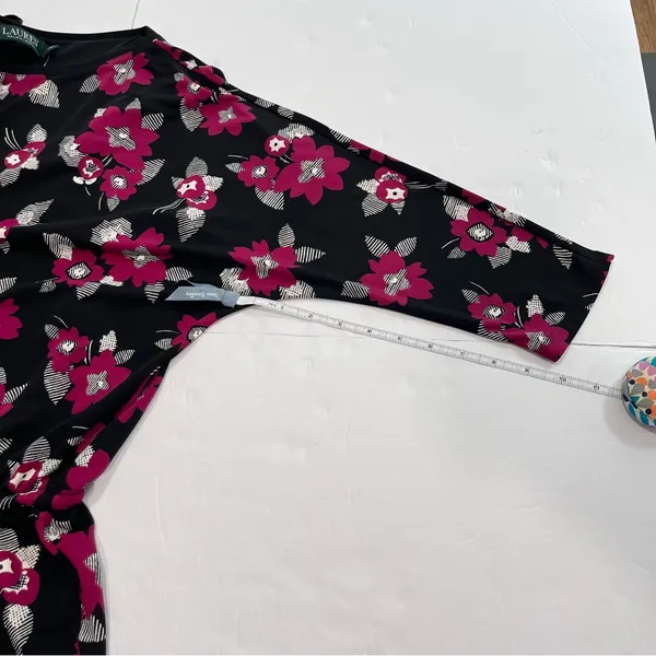 NWT Ralph Lauren Purple Black‎ Floral Tie Waist 3/4 Sleeve Stretch Dress Size 1X - Image 8