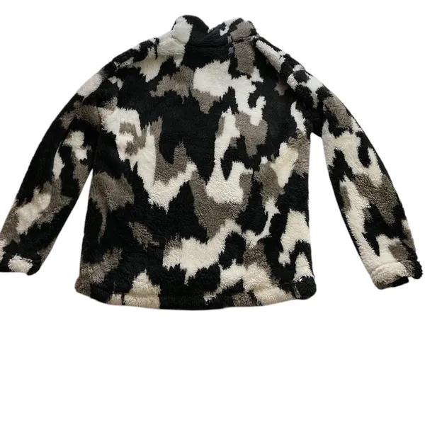 Eddie Bauer Womens Sherpa Fleece Quarter Zip Pullover Camo Black Grey Small - Image 6