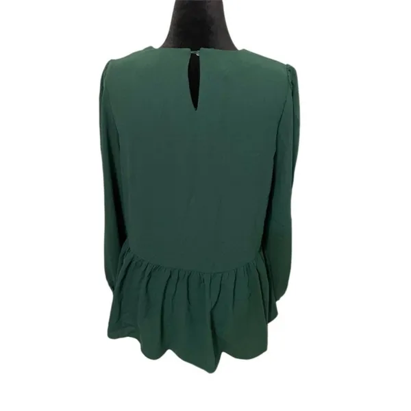Tuckernuck Pomander Place Carlotta Hunter Green Peplum Top Large Long Sleeves - Image 6