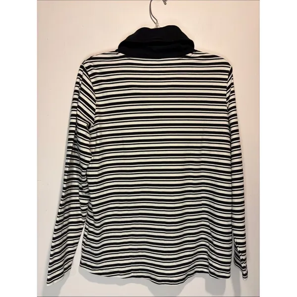 L.L. Bean Black White Striped Collared Pullover‎ Long Sleeve Top Fisherman SZ L - Image 2