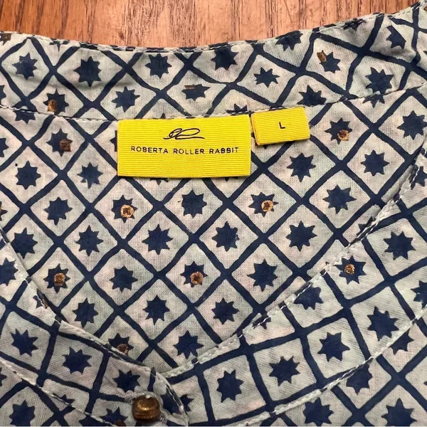 Roberta Roller Rabbit‎ Gold Button Down Geometric Print Shirt Tunic Size Large - Image 6