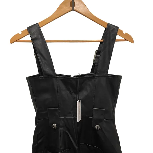 WE‎ WORE WHAT Moto Overalls Vegan Leather Black XS WWQ06 1 - Image 7