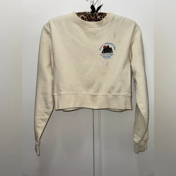 Parks Project cream pullover cropped sweater medium “Leave only Good Vibes” - Image 2
