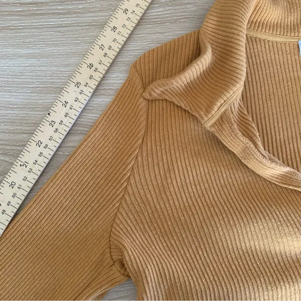 Free People Beach Large Honey Yellow‎ Deep V Neck Collar Crop Sweater Rib - Image 6