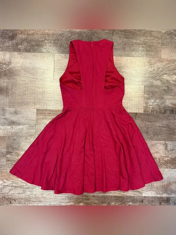 Lulus Maroon Red Lawson Skater Dress Flowy Skirt Detailed Back Small Lined Dance - Image 4
