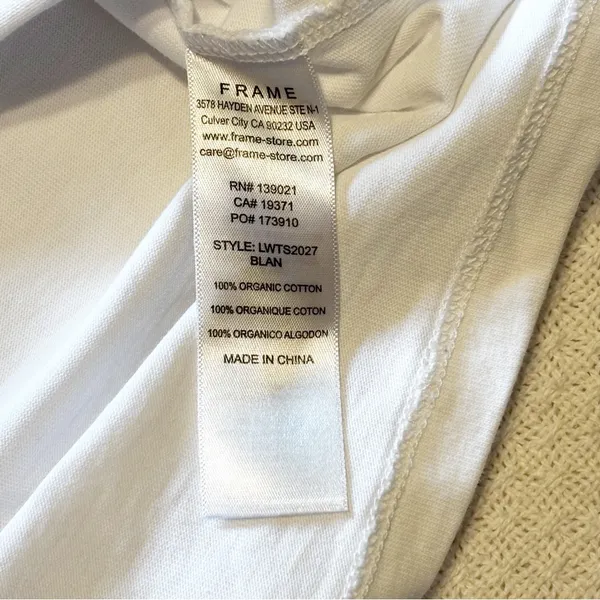 FRAME Ruched Tie‎ Sleeve Organic Cotton T-Shirt Blanc size Small - Image 6