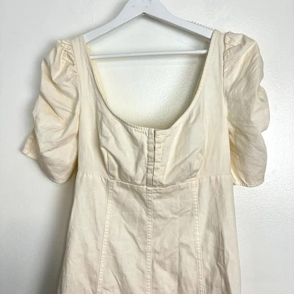 FREE PEOPLE Cheyenne Smocking Short Puff Sleeve Denim Mini Dress Size X-Small - Image 7