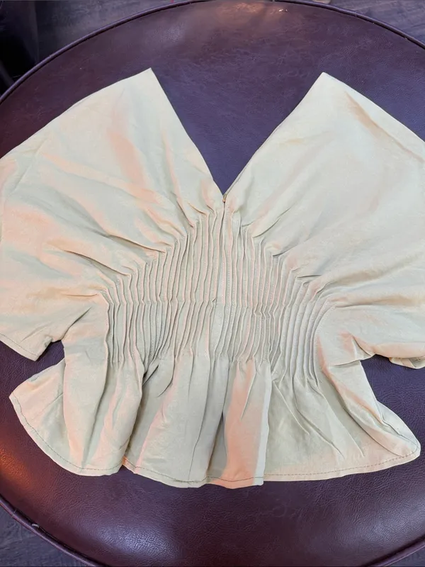 Yellow Smocked Waist Flutter Sleeve Top - Image 3