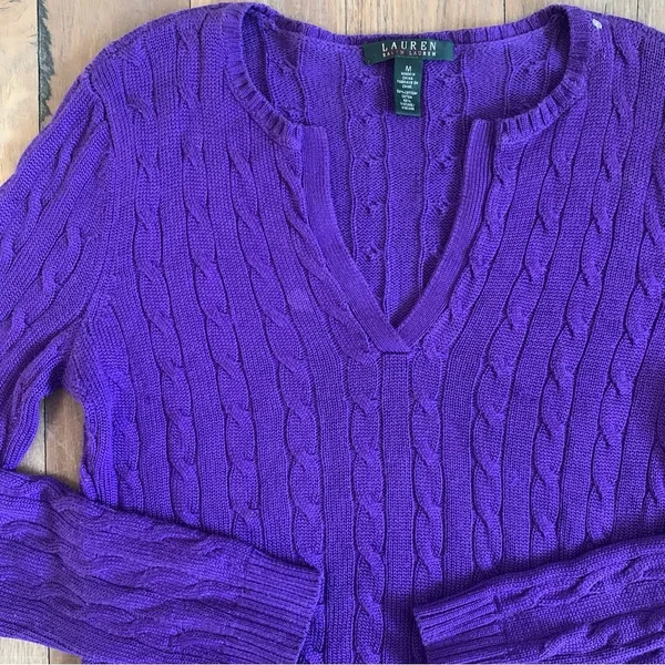 Ralph Lauren Purple Cable Knit Sweater Size Medium - Image 5