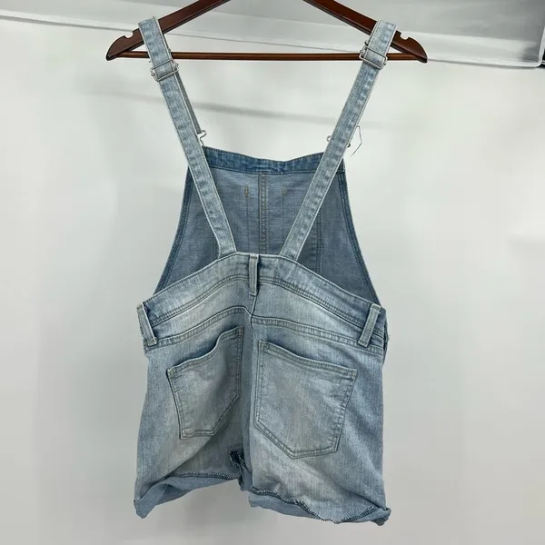 Old navy distressed medium wash denim blue jean shortalls overalls size XS - Image 2
