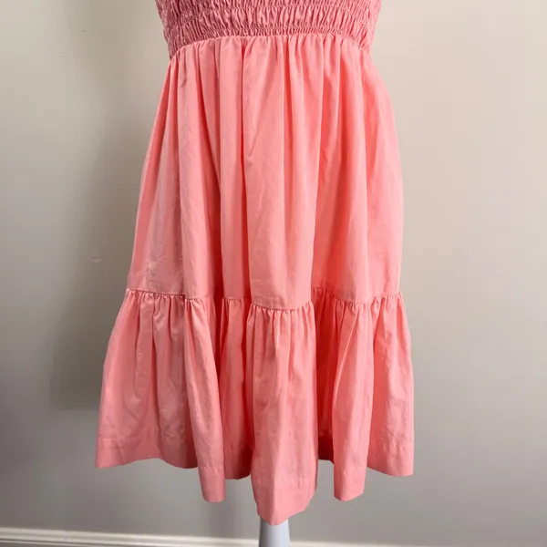 Abercrombie & Fitch Smocked Tiered Mini Dress Coral Pink Ruffle Strap Womens S - Image 6