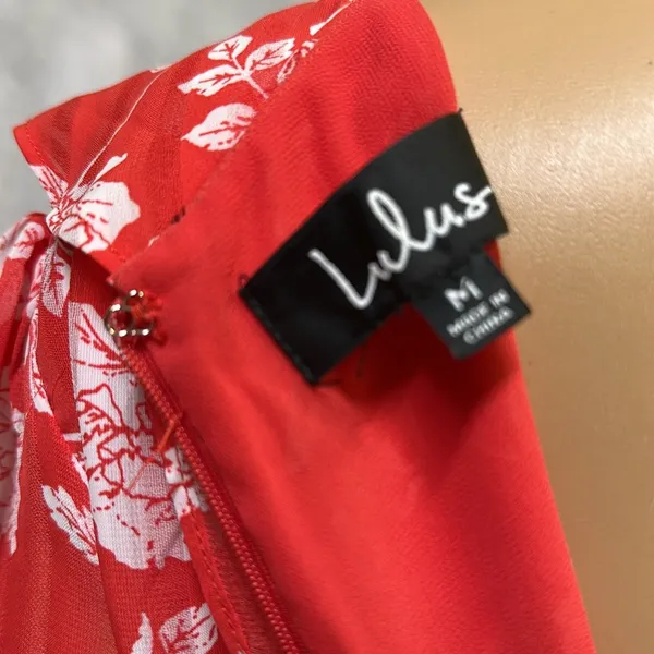 Lulus Ximena Coral Red White Floral Print Ruffled Mini Dress Womens Medium - Image 11