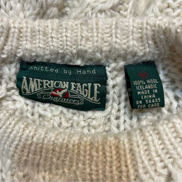 American Eagle VTG Icelandic Wool Cable Knit Chunky Sweater Fisherman Preppy - Image 7
