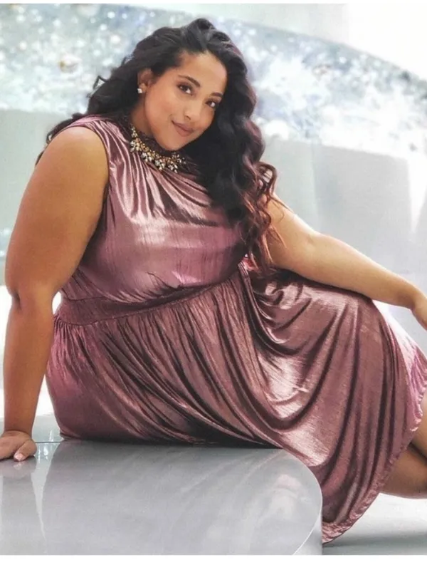 ModCloth Metallic Pink Mock Neck midi short Dress size 1X - Image 3