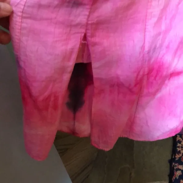 80s Vintage Indian Import V-Neck Tunic – Hand Dyed Pink, Red, Black size L - Image 6