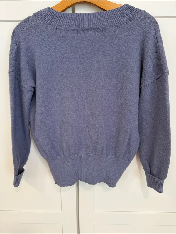 Philosophy Soft V-Neck Sweater in Dusty Blue - Image 3