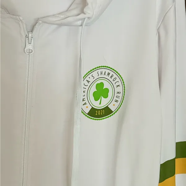 America’s Shamrock Run White Hoodie with Green and Yellow Stripes Size XL - Image 2