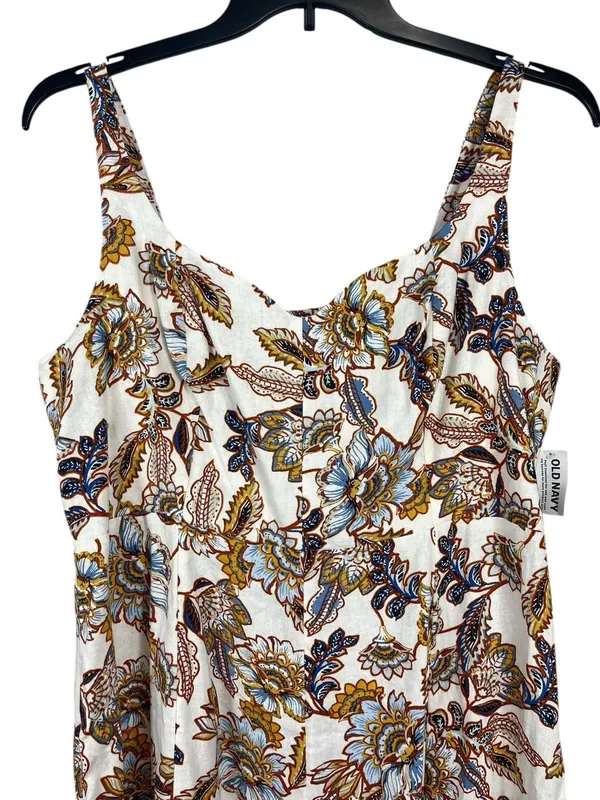 Old Navy XL Floral Print Smocked Back Linen Blend Midi Dress NWT Coquette - Image 3