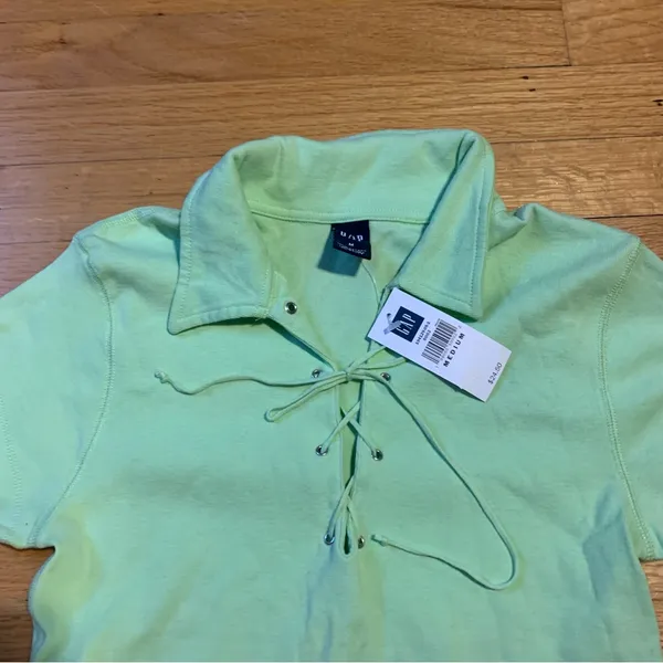 Gap 2003 Retro Collared Shirt String Closure Light Green Women's Medium - Image 3