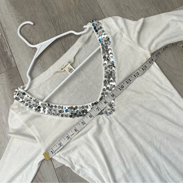 Abercrombie & Fitch Top sequin v neck long sleeve womens White (small) vintage - Image 3