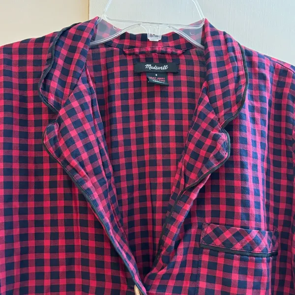 Madewell red gingham pajama top check long sleeve top size small - Image 4
